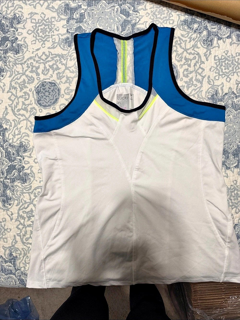 Lucky in Love Women's Athletic Tank Top White & Blue